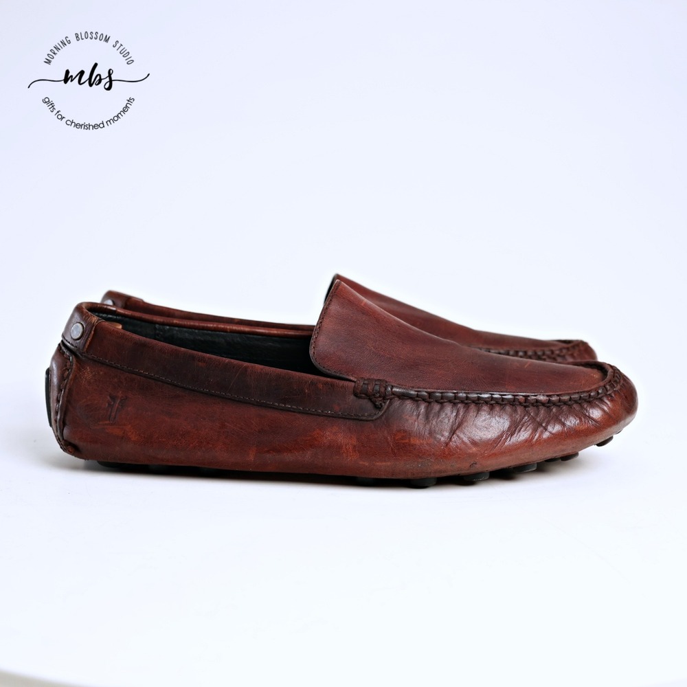 Frye Lewis Venetian Leather Rustic Slip On Loafers Brown Men 11.5